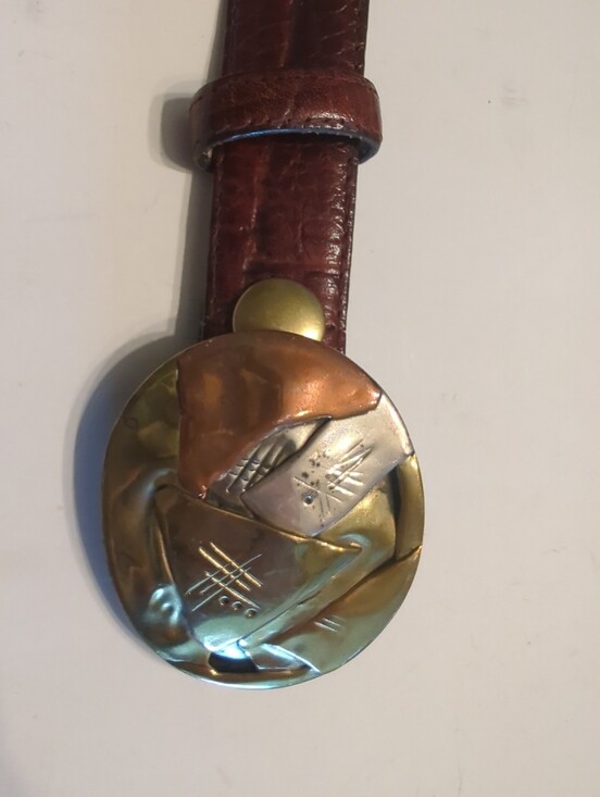 Boho Hippy 80s mixed metal buckle Italian Alligator Calfskin belt Nieman Marcus main image 9